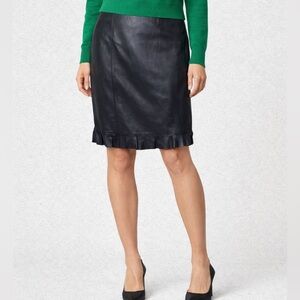 Kay Unger New York soft leather skirt size 8 black ruffle hem